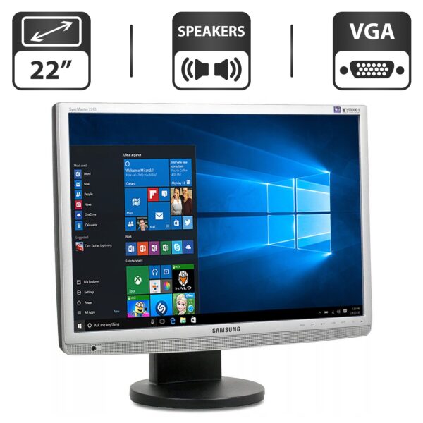 Монітор Samsung SyncMaster 2243WM / 22" (1680x1050) TN / VGA, DVI / Вбудовані колонки 1x 1W / VESA 100x100 + Кабелі (VGA та живлення) у комплекті
