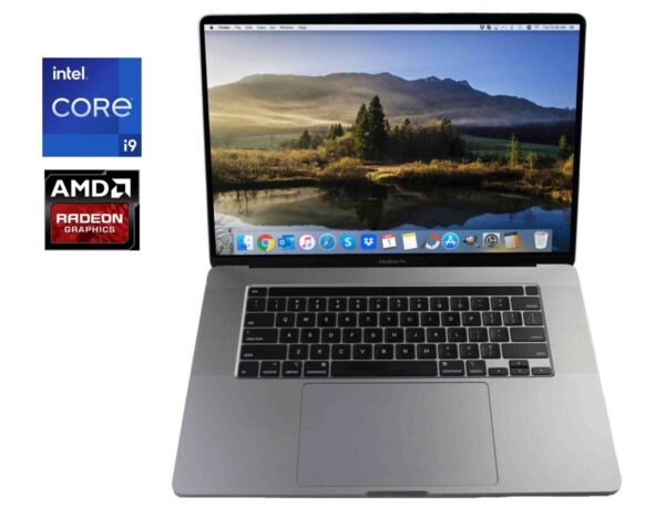 Ігровий ультрабук Б-клас Apple MacBook Pro 16 2019 A2141 / 16" (3072x1920) IPS / Intel Core i9-9980HK (8 (16) ядер по 2.3 - 5.0 GHz) / 16 GB DDR4 / 1000 GB SSD / AMD Radeon Pro 5500M, 8 GB GDDR6, 128-bit / WebCam / MacOS