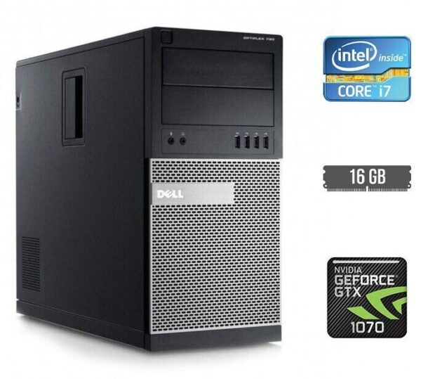 Ігровий ПК Dell OptiPlex 790 Tower / Intel Core i7-2600 (4 (8) ядра по 3.4 - 3.8 GHz) / 16 GB DDR3 / 120 GB SSD + 500 GB HDD / nVidia GeForce GTX 1070, 8 GB GDDR5, 256-bit