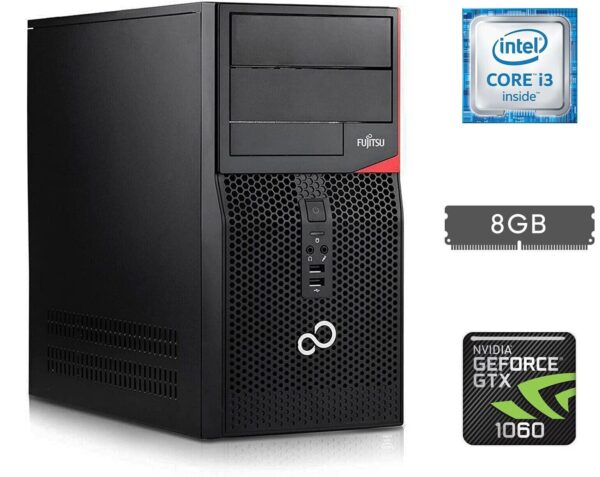 Ігровий ПК Fujitsu Tower / Intel Core i3-6100 (2 (4) ядра по 3.7 GHz) / 16 GB DDR4 / 250 GB SSD + 500 GB HDD / nVidia GeForce GTX 1060, 6 GB GDDR5, 192-bit / HDMI / DisplayPort