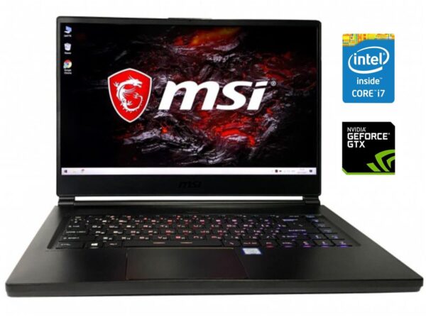 Ігровий ноутбук Б-клас MSI GS65 8RF Stealth Thin / 15.6" (1920x1080) IPS / Intel Core i7-8750H (6 (12) ядра по 2.2 - 4.1 GHz) / 32 GB DDR4 / 512 GB SSD / nVidia GeForce GTX 1070 Max-Q, 8 GB GDDR5, 256-bit / WebCam