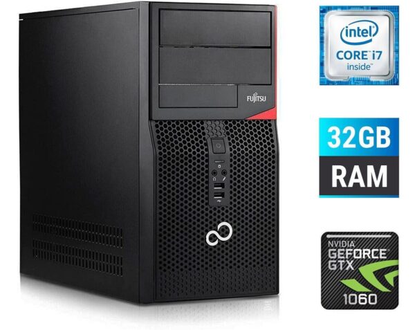 Ігровий ПК Fujitsu Tower / Intel Core i7-6700 (4 (8) ядра по 3.4 - 4.0 GHz) / 32 GB DDR4 / 250 GB SSD + 1000 GB HDD / nVidia GeForce GTX 1060, 6 GB GDDR5, 192-bit + Windows 10 в подарунок