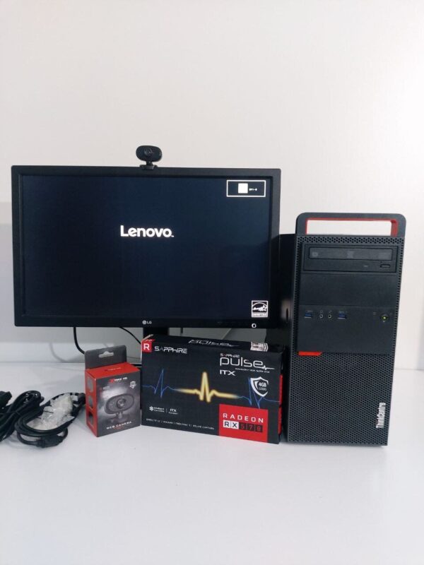 Комплект: Lenovo ThinkCentre M800 Tower / Intel Core i5-6500 (4 ядра по 3.2 - 3.6 GHz) / 16 GB DDR4 / 512 GB SSD + 500 GB HDD / AMD Radeon RX 570, 4 GB GDDR5, 256-bit / DVD-ROM + Монітор LG 24MB37PM-B / 24" (1920x1080) IPS + Веб-камера,кабелі DVI,живлення - Зображення 3