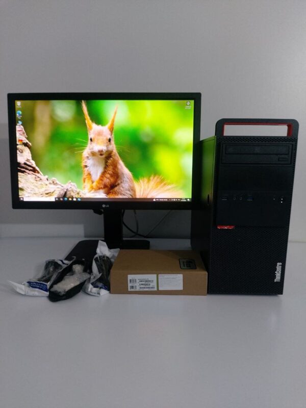 Комплект ПК: Lenovo ThinkCentre M800 Tower / Intel Core i5-6400 (4 ядра по 2.7 - 3.3 GHz) / 16 GB DDR4 / 480 GB SSD + 500 GB HDD / AMD Radeon RX 550, 4 GB GDDR5, 128-bit / DVD-ROM + Монітор LG 24MB37PM-B / 24" (1920x1080) IPS + Кабелі (DVI та живлення)