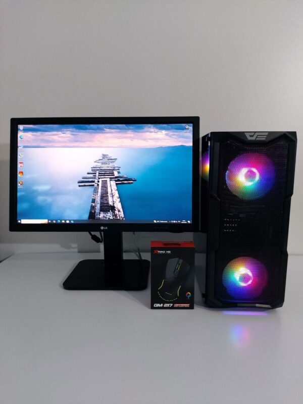 Комплект ПК: DarkFlash Aquarius Mesh Black Tower / Intel Core i5-7400 (4 ядра по 3.0 - 3.5 GHz) / 16 GB DDR4 / 250 GB SSD + 480 GB SSD / nVidia P106-100, 6 GB GDDR5, 192-bit / 300W + Монітор LG 24MB37PM-B / 24" (1920x1080) IPS + Мишка, кабелі підключення