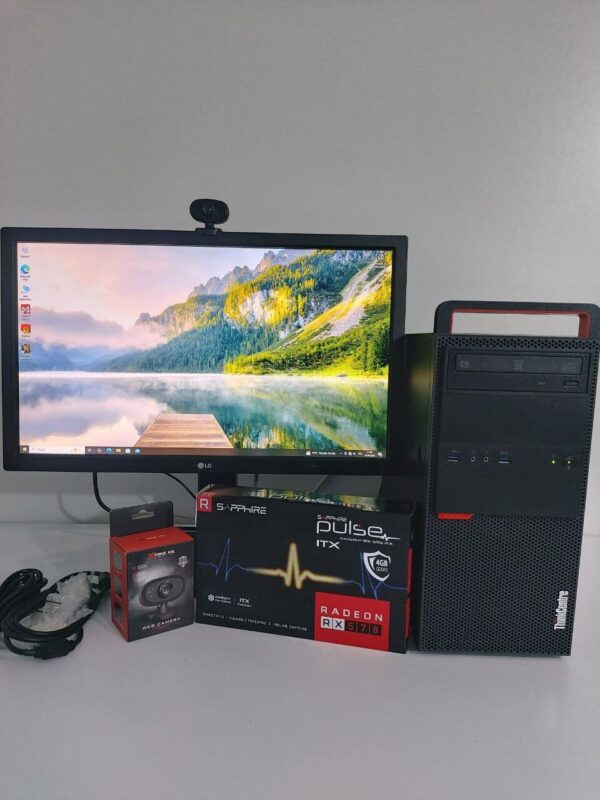 Комплект: Lenovo ThinkCentre M800 Tower / Intel Core i5-6500 (4 ядра по 3.2 - 3.6 GHz) / 16 GB DDR4 / 512 GB SSD + 500 GB HDD / AMD Radeon RX 570, 4 GB GDDR5, 256-bit / DVD-ROM + Монітор LG 24MB37PM-B / 24" (1920x1080) IPS + Веб-камера,кабелі DVI,живлення - Зображення 2