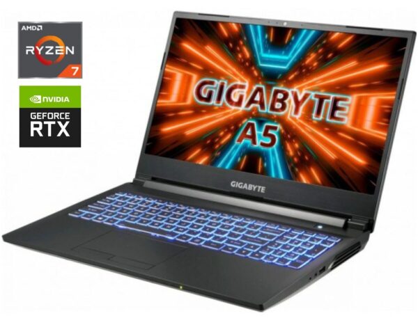 Ігровий ноутбук Б-клас Gigabyte A5 K1 / 15.6" (1920x1080) IPS / AMD Ryzen 7 5800H (8 (16) ядер 3.2 - 4.4 GHz) / 16 GB DDR4 / 1000 GB SSD / nVidia GeForce RTX 3060, 6 GB GDDR6, 192-bit / WebCam