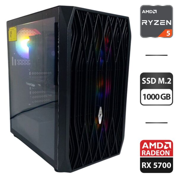 Ігровий ПК 1stPlayer Ariya AY7 Tower / AMD Ryzen 5 3600 (6 (12) ядер по 3.6 - 4.2 GHz) / 16 GB DDR4 / 1000 GB SSD M.2 / AMD Radeon RX 5700, 8 GB GDDR6, 256-bit / 500W + Кабелі DVI та живлення