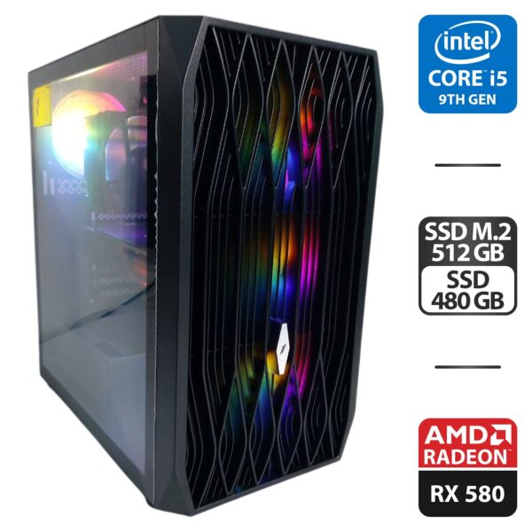 Ігровй ПК 1stPlayer Ariya AY7 Tower / Intel Core i5-9400 (6 ядер по 2.9 - 4.1 GHz) / 16 GB DDR4 / 512 GB SSD M.2 + 480 GB SSD / AMD Radeon RX 580, 8 GB GDDR5, 256-bit / 500W + Кабелі DVI та живлення