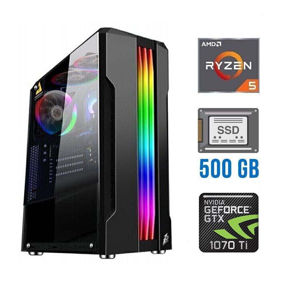 Ігровий ПК Tower / AMD Ryzen 5 3600 (6 (12) ядер по 3.6 - 4.2 GHz) / 16 GB DDR4 / 500 GB SSD / nVidia GeForce GTX 1070 Ti, 8 GB GDDR5, 256-bit