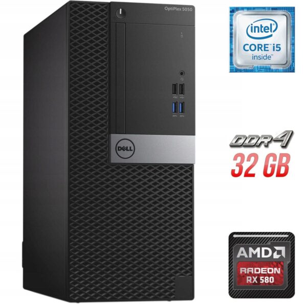 Ігровий ПК Dell OptiPlex 5050 Tower / Intel Core i5-6500 (4 ядра по 3.2 - 3.6 GHz) / 32 GB DDR4 / 500 GB SSD + 1000 GB HDD / AMD Radeon RX 580, 8 GB GDDR5, 256-bit + Windows 10 в подарунок
