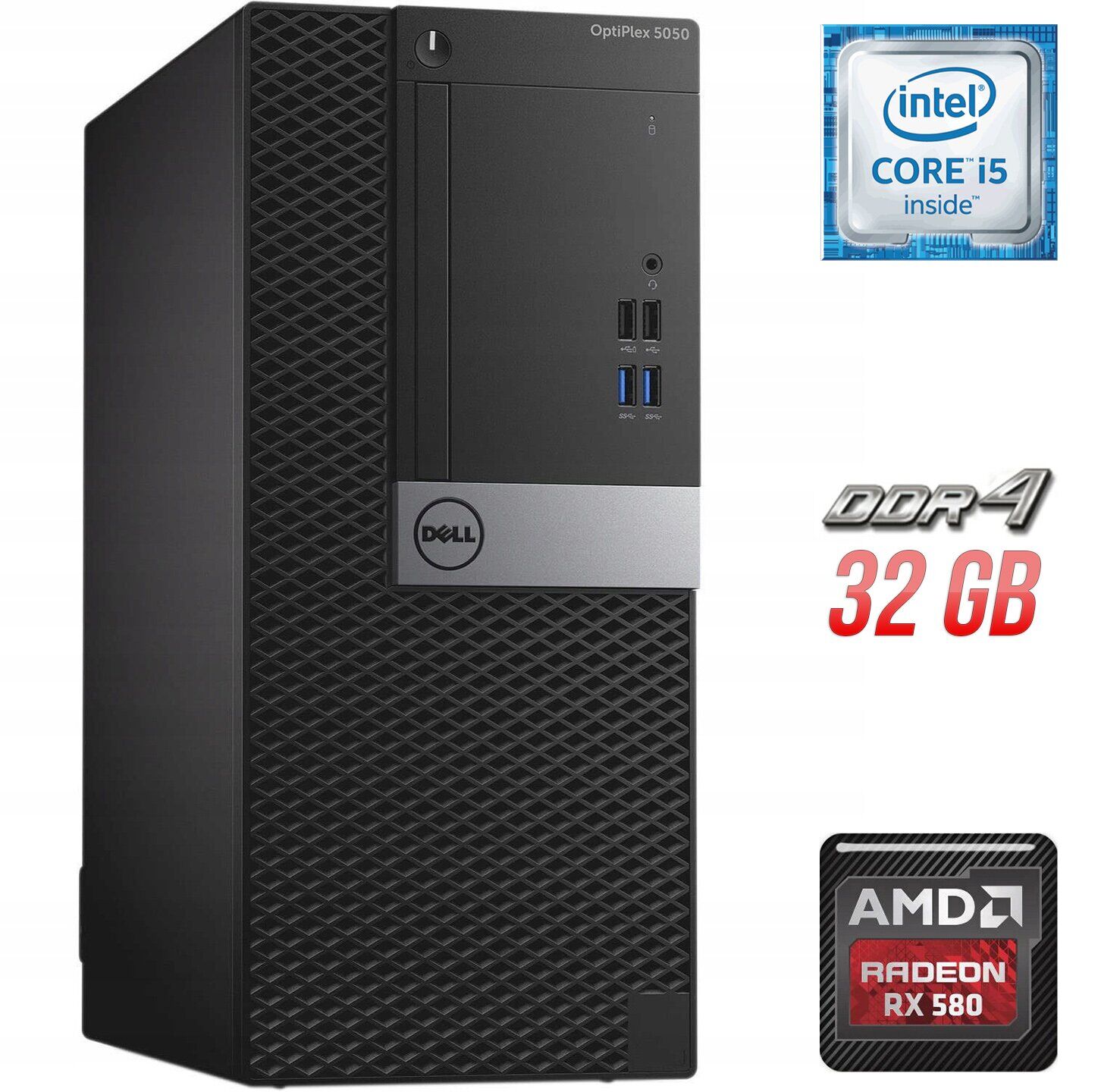 Ігровий ПК Dell OptiPlex 5050 Tower / Intel Core i5-6500 (4 ядра по 3.2 - 3.6 GHz) / 32 GB DDR4 / 500 GB SSD + 1000 GB HDD / AMD Radeon RX 580, 8 GB GDDR5, 256-bit + Windows 10 в подарунок