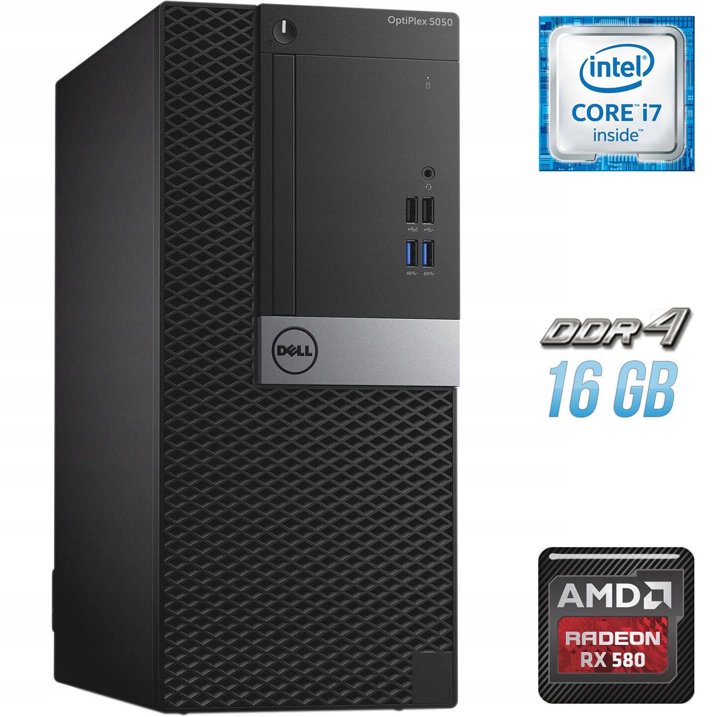 Ігровий ПК Dell OptiPlex 5050 Tower / Intel Core i7-6700 (4 (8) ядра по 3.4 - 4.0 GHz) / 16 GB DDR4 / 500 GB SSD + 1000 GB HDD / AMD Radeon RX 580, 8 GB GDDR5, 256-bit + Windows 10 в подарунок