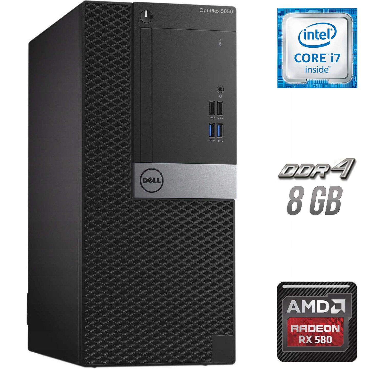 Ігровий ПК Dell OptiPlex 5050 Tower / Intel Core i7-6700 (4 (8) ядра по 3.4 - 4.0 GHz) / 8 GB DDR4 / 500 GB SSD / AMD Radeon RX 580, 8 GB GDDR5, 256-bit + Windows 10 в подарунок