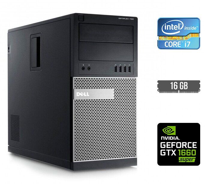 Ігровий ПК Dell OptiPlex 790 Tower / Intel Core i7-2600 (4 (8) ядра по 3.4 - 3.8 GHz) / 16 GB DDR3 / 120 GB SSD + 500 GB HDD / nVidia GeForce GTX 1660 Super, 6 GB GDDR6, 192-bit