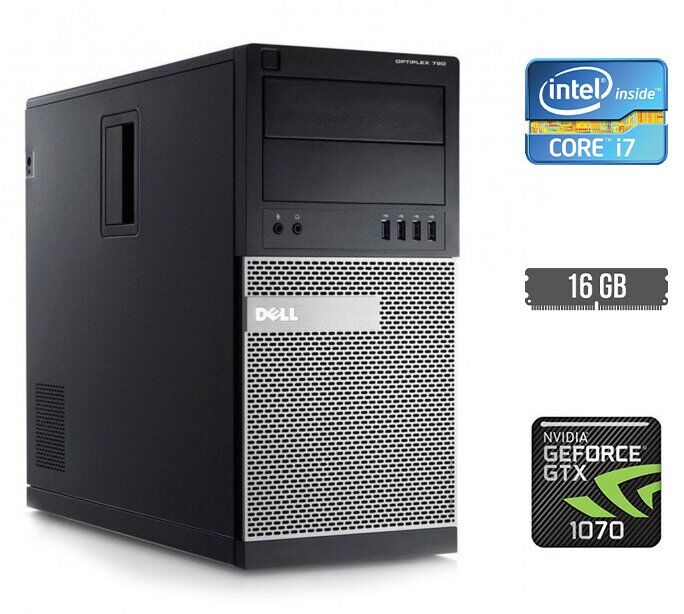 Ігровий ПК Dell OptiPlex 790 Tower / Intel Core i7-2600 (4 (8) ядра по 3.4 - 3.8 GHz) / 16 GB DDR3 / 500 GB SSD / nVidia GeForce GTX 1070, 8 GB GDDR5, 256-bit