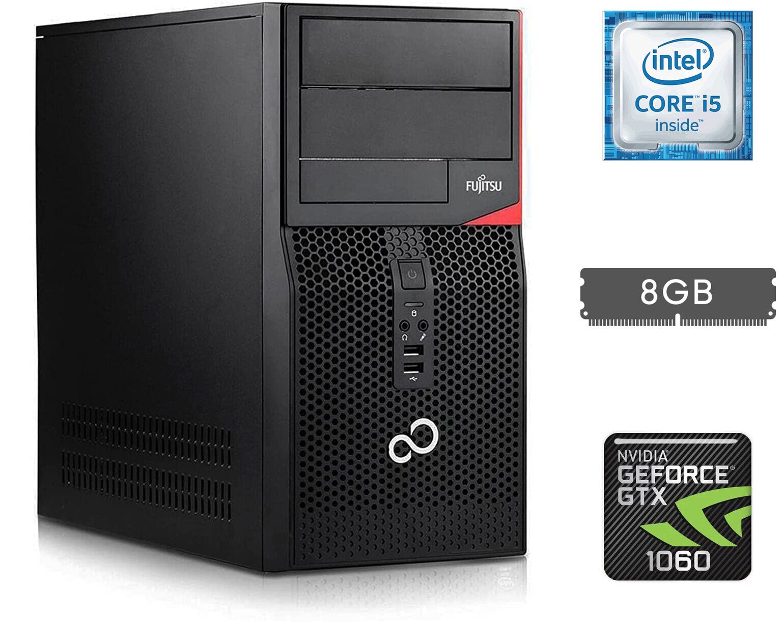 Ігровий ПК Fujitsu Tower / Intel Core i5-6400 (4 ядра по 2.7 - 3.3 GHz) / 8 GB DDR4 / 250 GB SSD / nVidia GeForce GTX 1060, 6 GB GDDR5, 192-bit / HDMI / DisplayPort