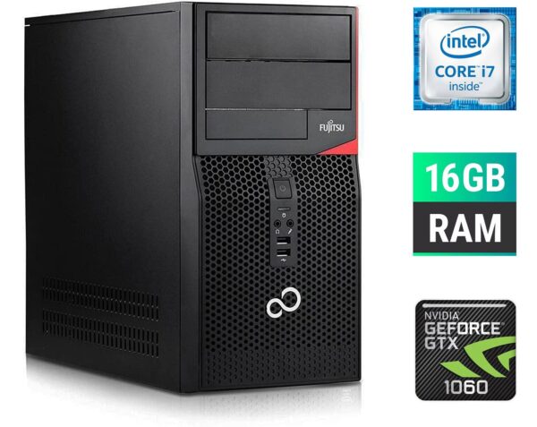 Ігровий ПК Fujitsu Tower / Intel Core i7-6700 (4 (8) ядра по 3.4 - 4.0 GHz) / 16 GB DDR4 / 250 GB SSD + 1000 GB HDD / nVidia GeForce GTX 1060, 6 GB GDDR5, 192-bit + Windows 10 в подарунок