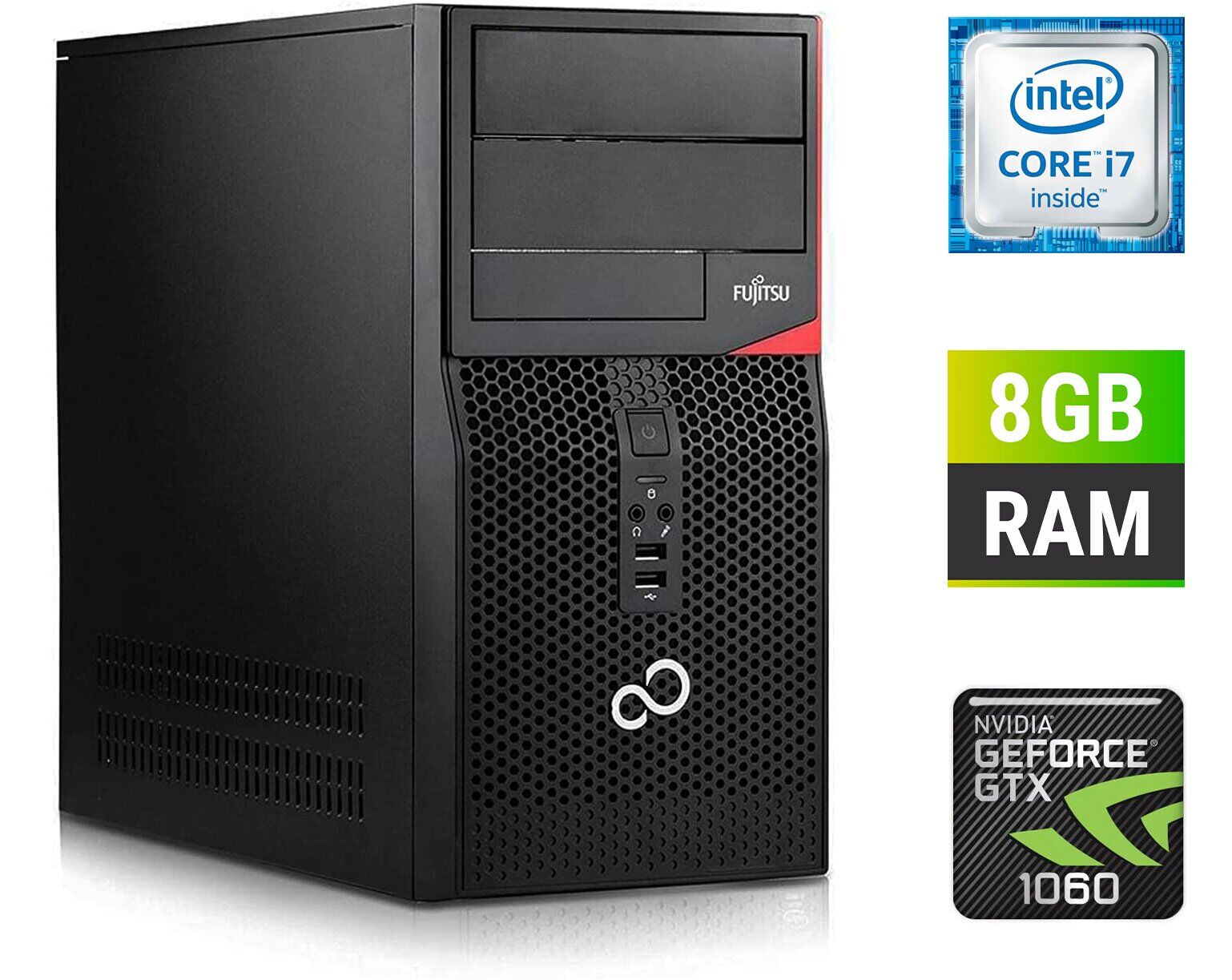 Ігровий ПК Fujitsu Tower / Intel Core i7-6700 (4 (8) ядра по 3.4 - 4.0 GHz) / 8 GB DDR4 / 500 GB SSD + 1000 GB HDD / nVidia GeForce GTX 1060, 6 GB GDDR5, 192-bit + Windows 10 в подарунок