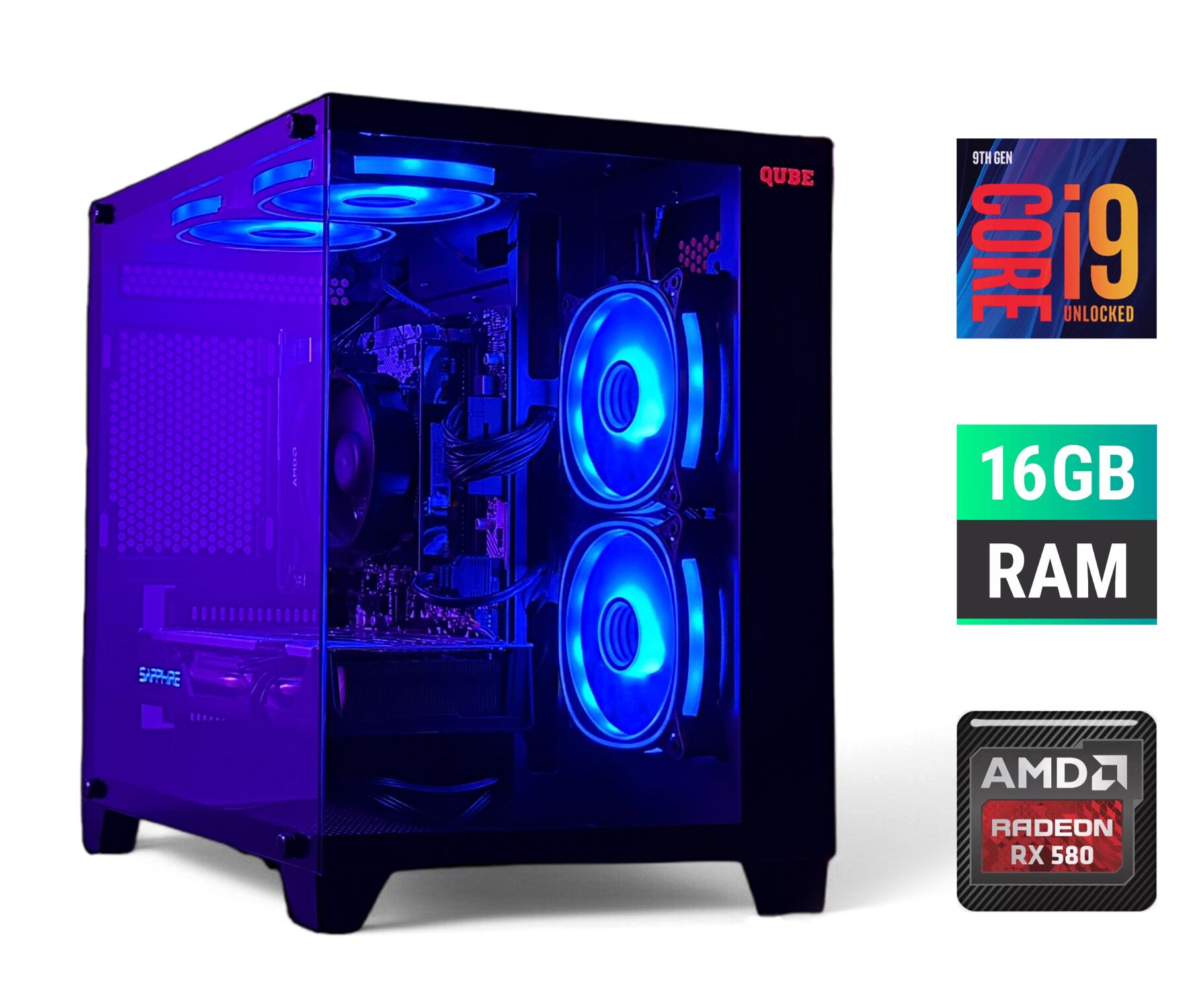 Ігровий ПК Gaming PC Tower / Intel Core i9-9900K (8 (16) ядер по 3.6 - 5.0 GHz) / 16 GB DDR4 / 500 GB SSD / AMD Radeon RX 580, 4 GB GDDR5, 256-bit
