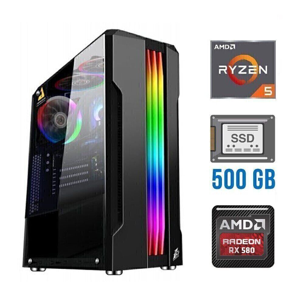 Ігровий ПК Tower / AMD Ryzen 5 4500 (6 (12) ядер по 3.6 - 4.1 GHz) / 16 GB DDR4 / 500 GB SSD / AMD Radeon RX 580, 8 GB GDDR5, 256-bit / 500W