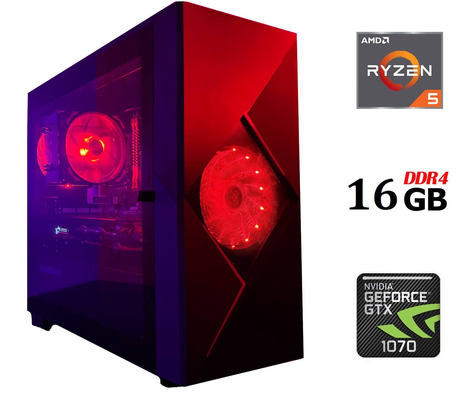 Ігровий ПК Tower / AMD Ryzen 5 5500 (6 (12) ядер по 3.6 - 4.2 GHz) / 16 GB DDR4 / 500 GB SSD / nVidia GeForce GTX 1070, 8 GB GDDR5, 256-bit