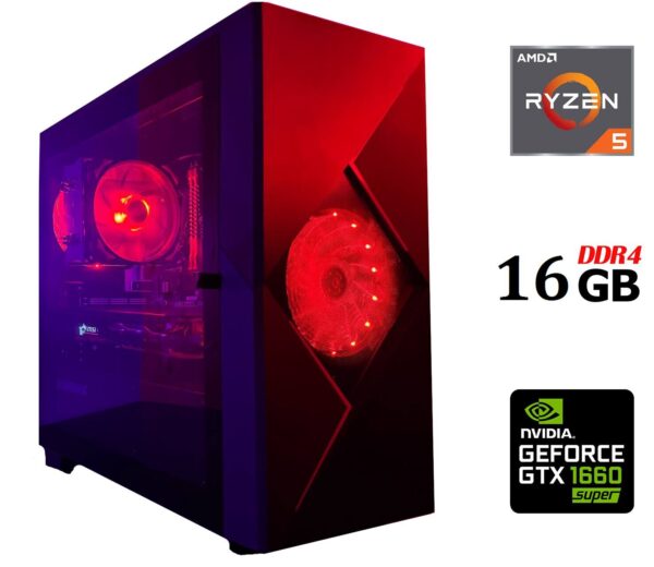 Ігровий ПК Tower / AMD Ryzen 5 5500 (6 (12) ядер по 3.6 - 4.2 GHz) / 16 GB DDR4 / 500 GB SSD / nVidia GeForce GTX 1660 Super, 6 GB GDDR6, 192-bit