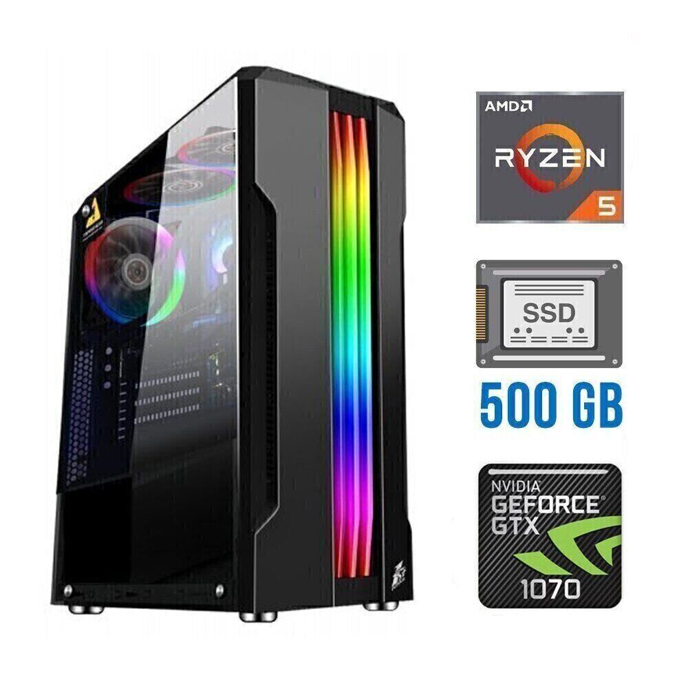 Ігровий ПК Tower / AMD Ryzen 5 5500 (6 (12) ядер по 3.6 - 4.2 GHz) / 16 GB DDR4 / 500 GB SSD / nVidia GeForce GTX 1070, 8 GB GDDR5, 256-bit