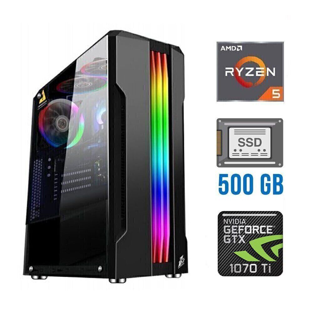 Ігровий ПК Tower / AMD Ryzen 5 5500 (6 (12) ядер по 3.6 - 4.2 GHz) / 16 GB DDR4 / 500 GB SSD / nVidia GeForce GTX 1070 Ti, 8 GB GDDR5, 256-bit