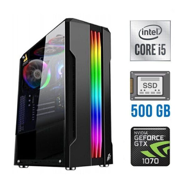 Ігровий ПК Tower / Intel Core i5-10400F (6 (12) ядер по 2.9 - 4.3 GHz) / 16 GB DDR4 / 500 GB SSD / nVidia GeForce GTX 1070, 8 GB GDDR5, 256-bit