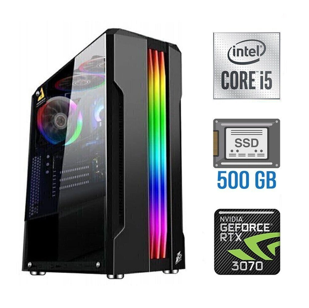 Ігровий ПК Tower / Intel Core i5-10400F (6 (12) ядер по 2.9 - 4.3 GHz) / 16 GB DDR4 / 500 GB SSD / nVidia GeForce RTX 3070, 8 GB GDDR6, 256-bit / 600W