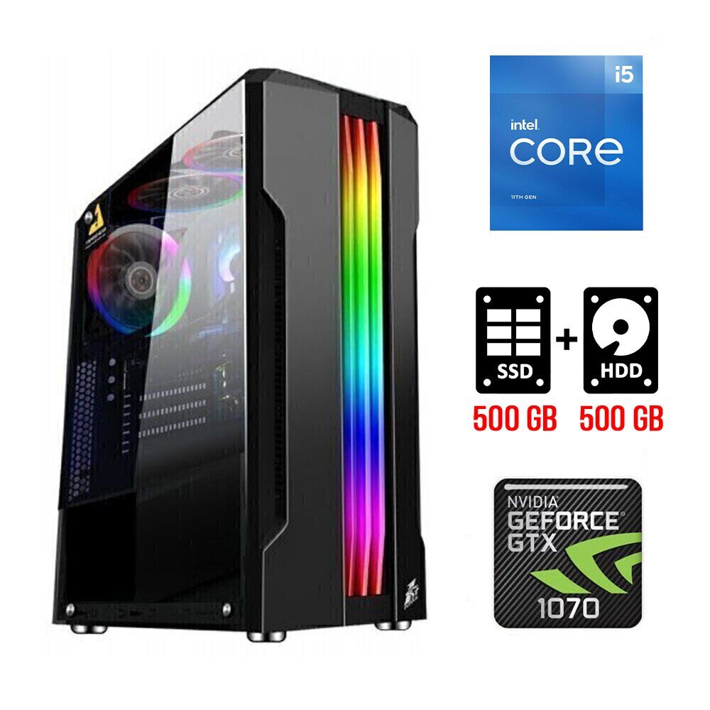 Ігровий ПК Tower / Intel Core i5-11400F (6 (12) ядер по 2.6 - 4.4 GHz) / 16 GB DDR4 / 500 GB SSD + 500 GB HDD / nVidia GeForce GTX 1070, 8 GB GDDR5, 256-bit