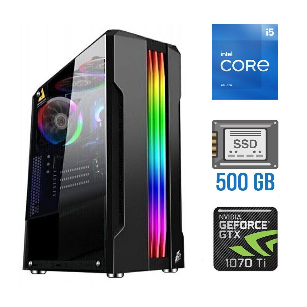 Ігровий ПК Tower / Intel Core i5-11400F (6 (12) ядер по 2.6 - 4.4 GHz) / 16 GB DDR4 / 500 GB SSD / nVidia GeForce GTX 1070 Ti, 8 GB GDDR5, 256-bit