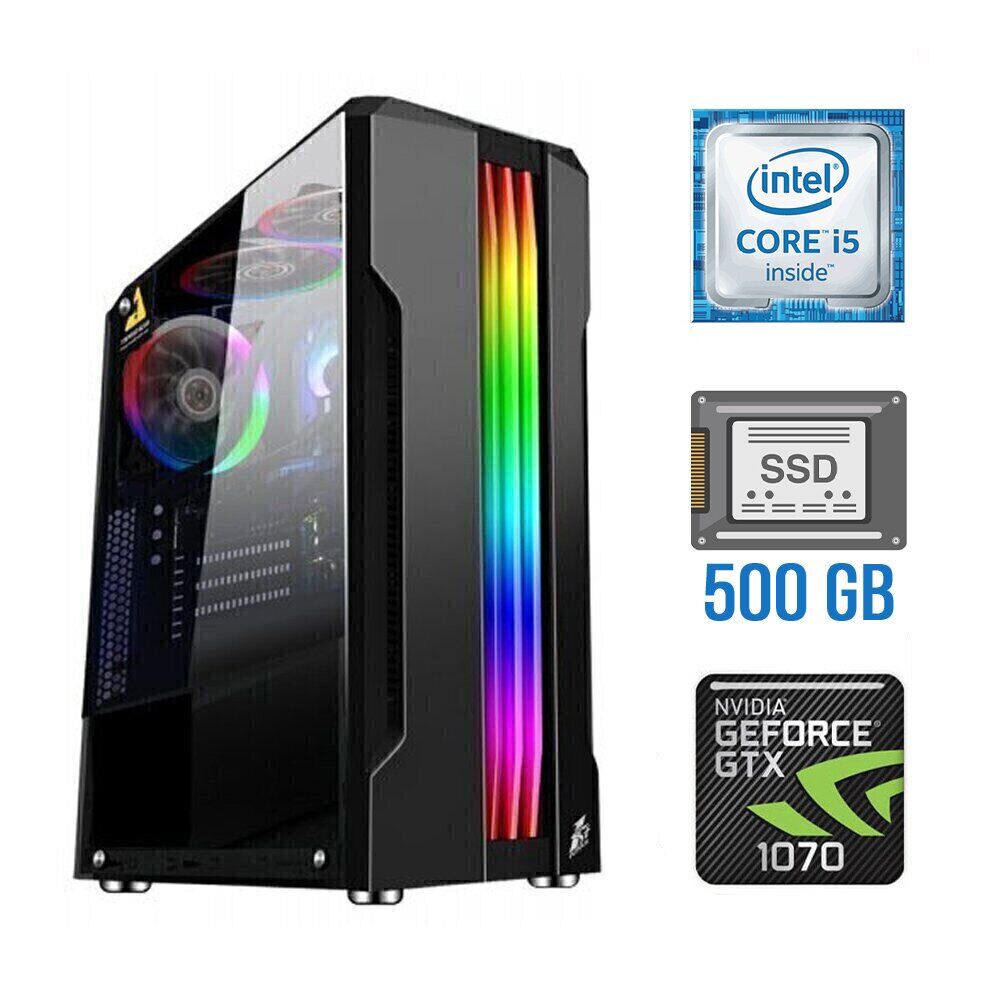 Ігровий ПК Tower / Intel Core i5-6400 (4 ядра по 2.7 - 3.3 GHz) / 16 GB DDR4 / 500 GB SSD / nVidia GeForce GTX 1070, 8 GB GDDR5, 256-bit / 500W