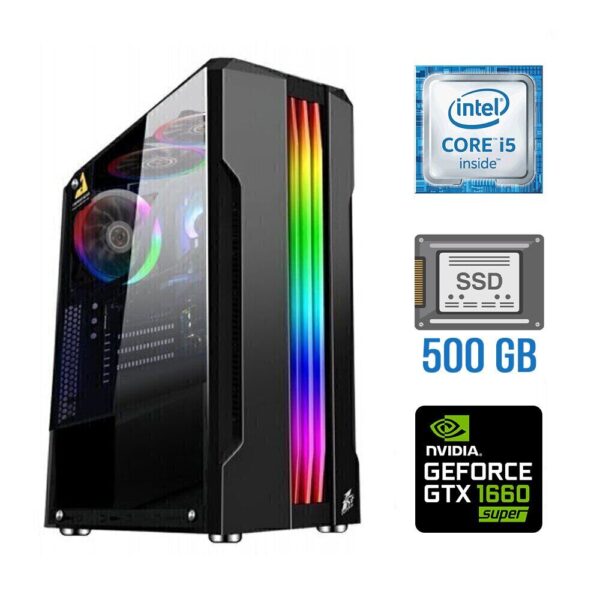 Ігровий ПК Tower / Intel Core i5-6400 (4 ядра по 2.7 - 3.3 GHz) / 16 GB DDR4 / 500 GB SSD / nVidia GeForce GTX 1660 Super, 6 GB GDDR6, 192-bit / 500W