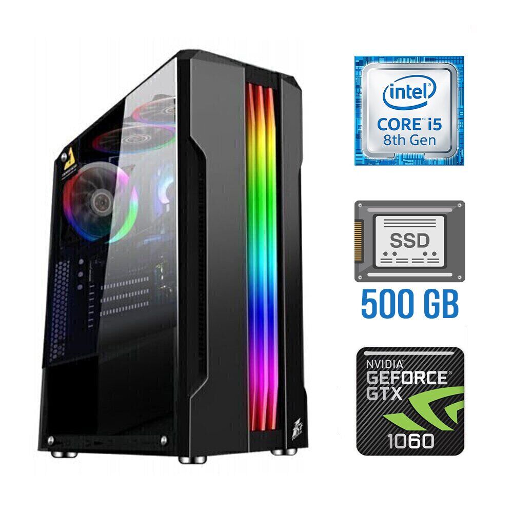 Ігровий ПК Tower / Intel Core i5-8500 (6 ядер по 3.0 - 4.1 GHz) / 16 GB DDR4 / 500 GB SSD / nVidia GeForce GTX 1060, 6 GB GDDR5, 192-bit