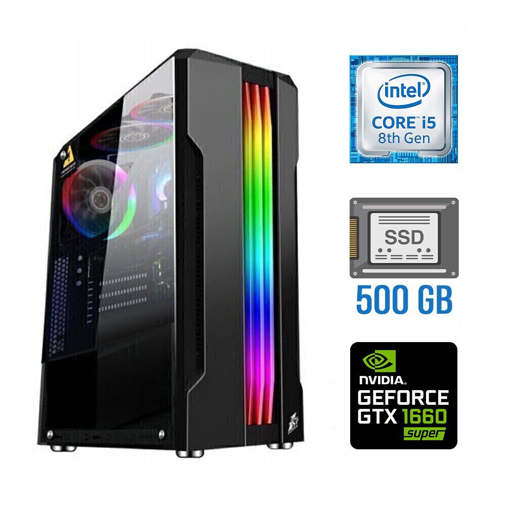 Ігровий ПК Tower / Intel Core i5-8500 (6 ядер по 3.0 - 4.1 GHz) / 16 GB DDR4 / 500 GB SSD / nVidia GeForce GTX 1660 Super, 6 GB GDDR6, 192-bit / 500W