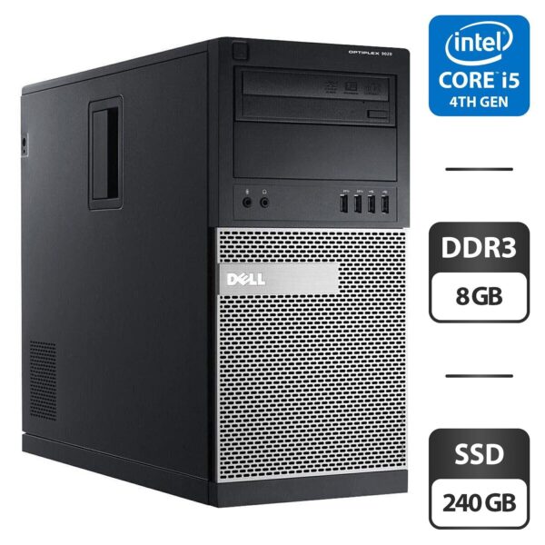Комп'ютер Б-клас Dell OptiPlex 9020 Tower / Intel Core i5-4570 (4 ядра по 3.2 - 3.6 GHz) / 8 GB DDR3 / 240 GB SSD / Intel HD Graphics 4600 / DVD-ROM