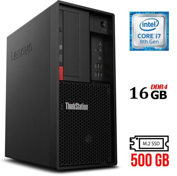 Комп'ютер Б-клас Lenovo ThinkStation P330 Tower / Intel Core i7-8700K (6 (12) ядер по 3.7 - 4.7 GHz) / 16 GB DDR4 / 500 GB SSD M.2 / Intel UHD Graphics 630 / 400W / DVD-RW / USB 3.1 / DisplayPort