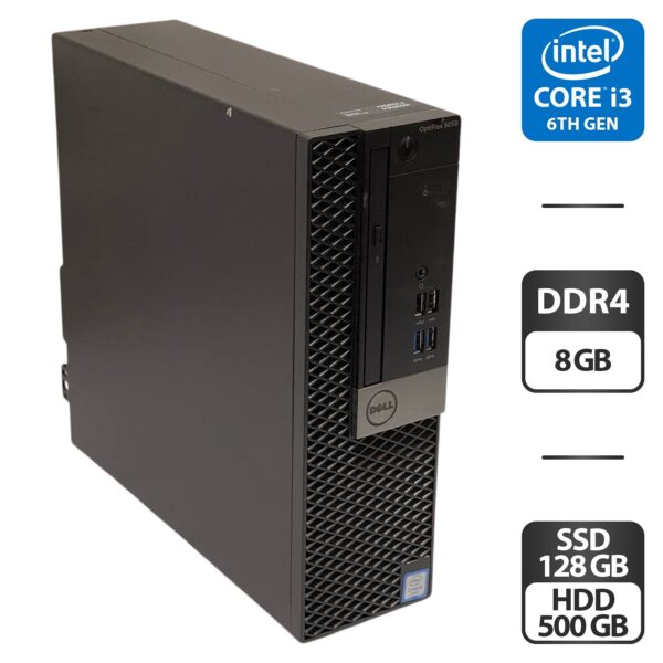 Комп'ютер Dell OptiPlex 5050 SFF / Intel Core i3-6100 (2 (4) ядра по 3.7 GHz) / 8 GB DDR4 / 128 GB SSD M.2 + 500 GB HDD / Intel HD Graphics 530 / DVD-ROM / Windows 10 Pro