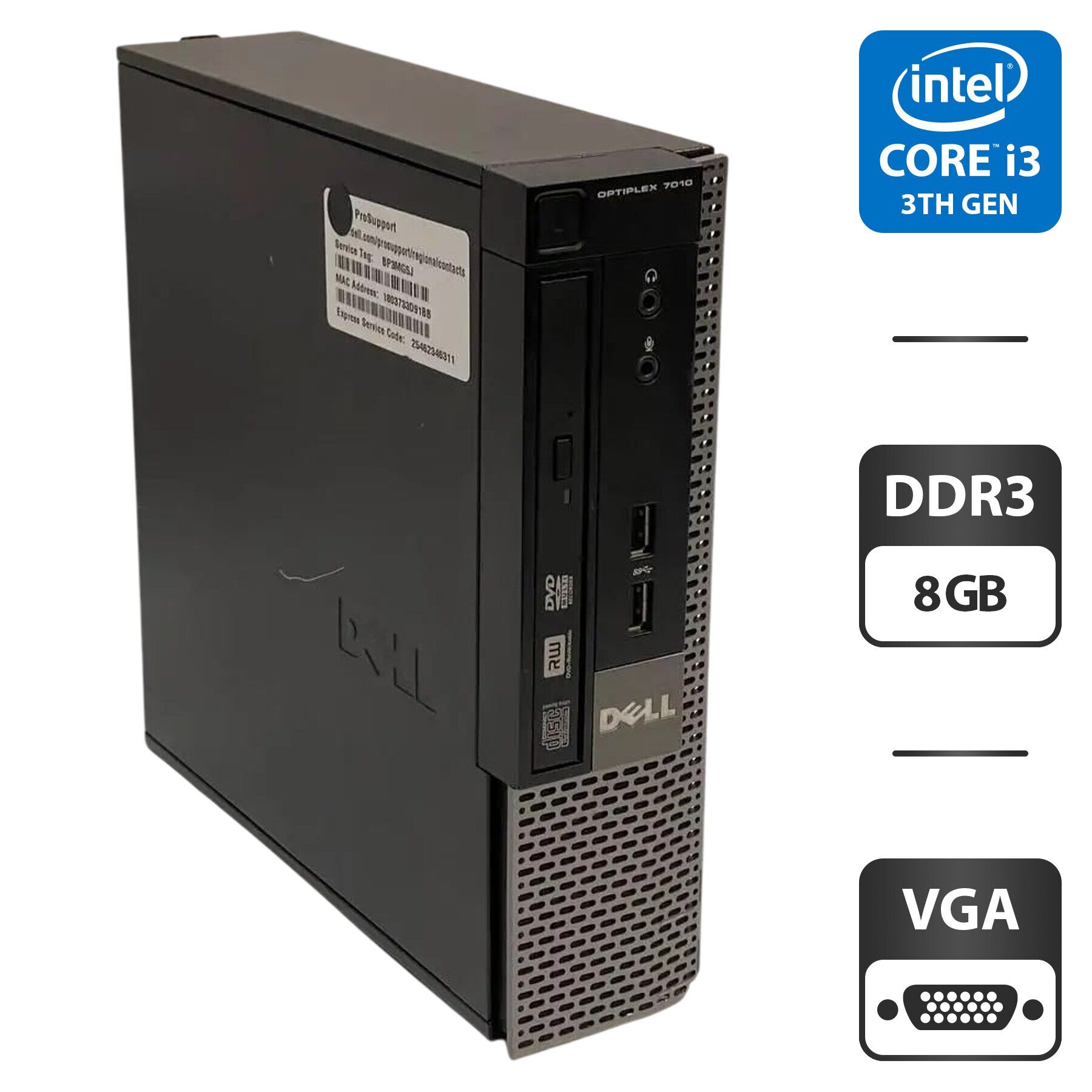 Комп'ютер Dell Optiplex 7010 SFF / Intel Core i3-3220 (2 (4) ядра по 3.3 GHz) / 8 GB DDR3 / 250 GB HDD / Intel HD Graphics 2500 / DVD-ROM