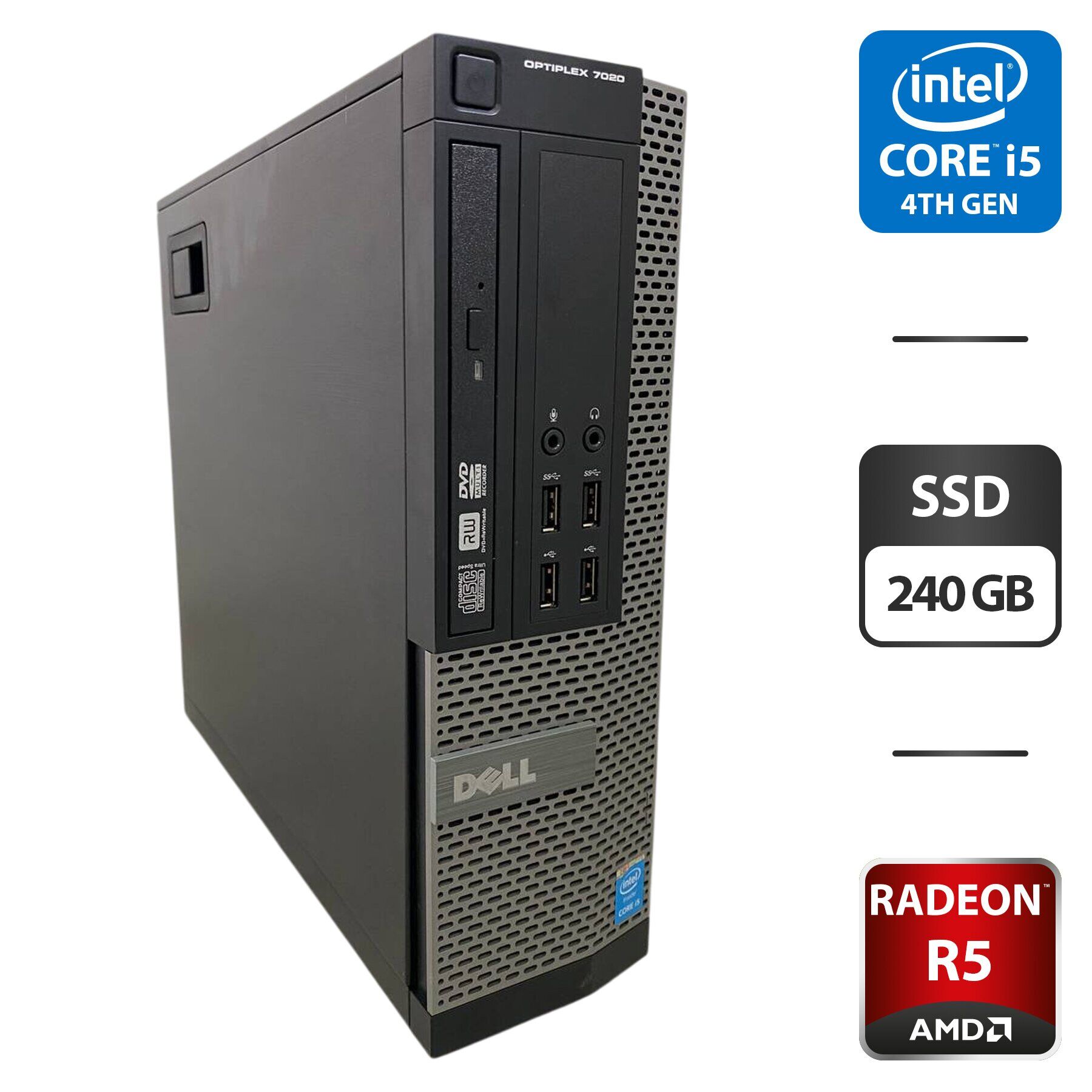 Комп'ютер Dell OptiPlex 7020 SFF / Intel Core i5-4590 (4 ядра по 3.3 - 3.7 GHz) / 8 GB DDR3 / 240 GB SSD / AMD Radeon R5 240, 1 GB GDDR3, 64-bit / DVD-ROM