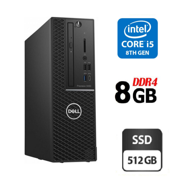 Комп'ютер Dell Precision 3430 SFF / Intel Core i5-8600 (6 ядер по 3.1 - 4.3 GHz) / 8 GB DDR4 / 512 GB SSD / Intel UHD Graphics 630 / Windows 10 + USB WiFI адаптер