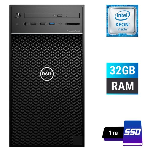 Комп'ютер Б-клас Dell Precision 3630 Tower / Intel Xeon E-2186G (6 (12) ядер по 3.8 - 4.7 GHz) / 32 GB DDR4 / 1000 GB SSD / Intel UHD Graphics P630 / 460W / DVD-ROM / DisplayPort / HDMI