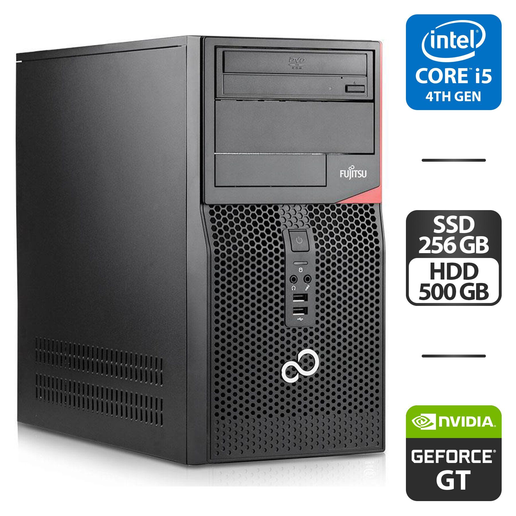 Комп'ютер Fujitsu Esprimo P520 E85 Tower / Intel Core i5-4590 (4 ядра по 3.3 - 3.7 GHz) / 8 GB DDR3 / 256 GB SSD + 500 GB HDD / nVidia GeForce GT 610, 1 GB GDDR3, 64-bit / DVD-ROM / HDMI