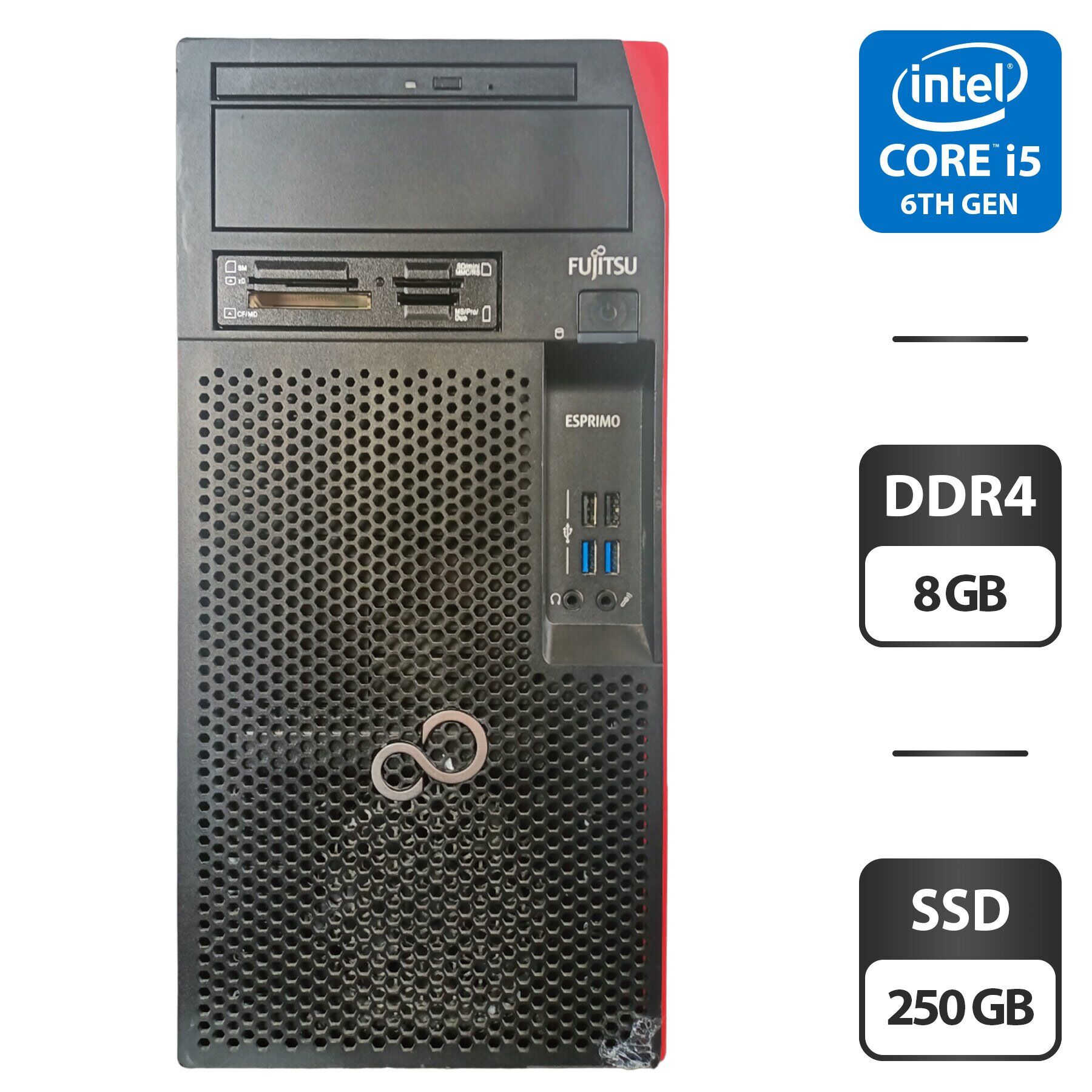 Комп'ютер Fujitsu Esprimo P557 E85 Tower / Intel Core i5-7400 (4 ядра по 3.0 - 3.5 GHz) / 8 GB DDR4 / 250 GB SSD / Intel HD Graphics 530 / 280W / DVD-ROM / DVI