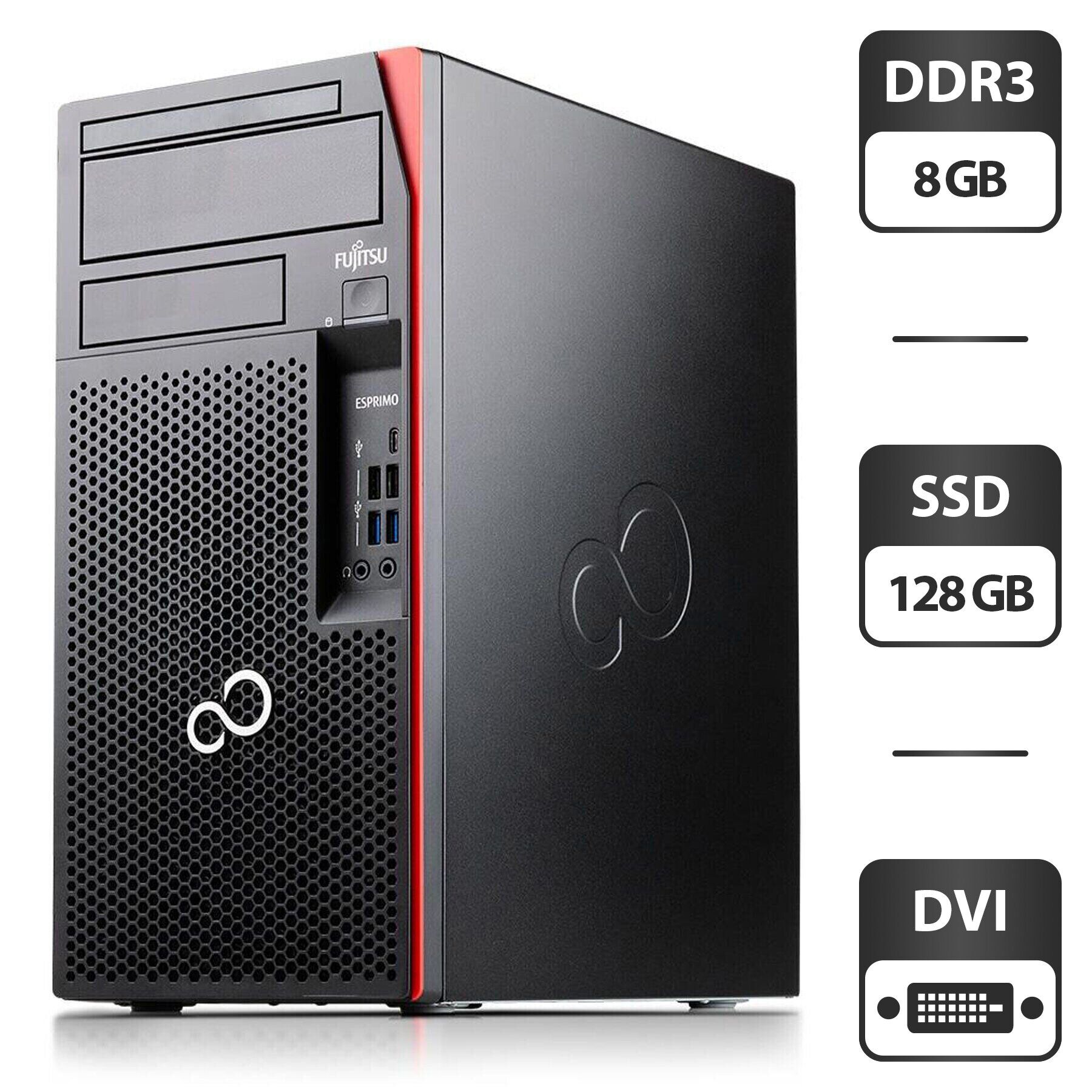 Комп'ютер Fujitsu Esprimo P757 E90 Tower / Intel Celeron G3900 (2 ядра по 2.8 GHz) / 8 GB DDR4 / 128 GB SSD / Intel HD Graphics 530 / DVI