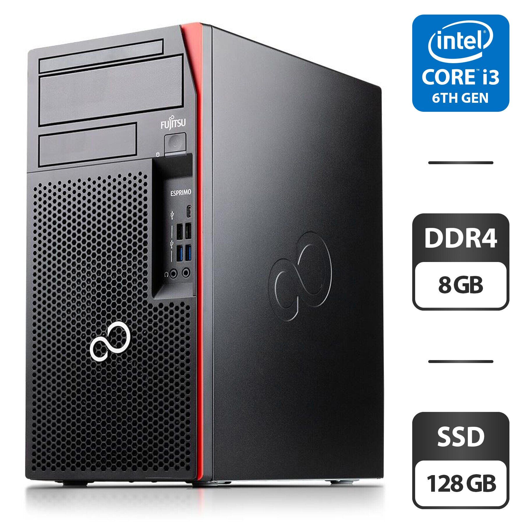 Комп'ютер Fujitsu Esprimo P757 E90 Tower / Intel Core i3-6100 (2 (4) ядра по 3.7 GHz) / 8 GB DDR4 / 128 GB SSD / Intel HD Graphics 530 / DisplayPort