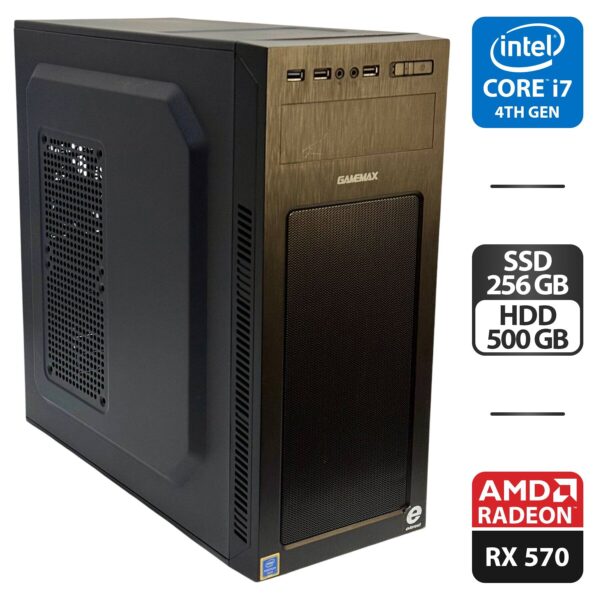 Комп'ютер GameMax MT520 Black Tower / Intel Core i7-4790S (4 (8) ядра по 3.2 - 4.0 GHz) / 16 GB DDR3 / 256 GB SSD + 500 GB HDD / AMD Radeon RX 570, 4 GB GDDR5, 256-bit / 500W