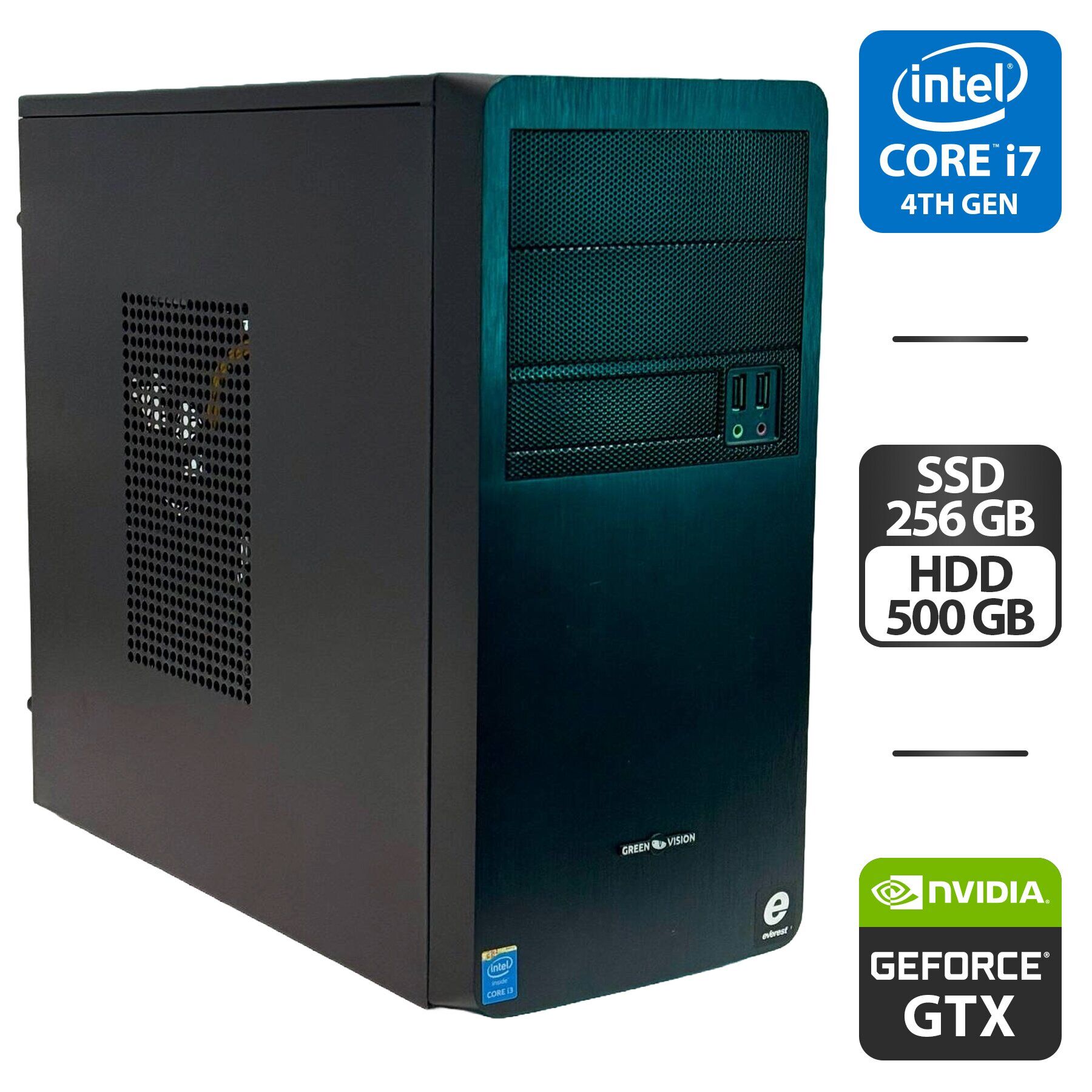 Комп'ютер Green Vision GV-CS M01 Tower / Intel Core i7-4790S (4 (8) ядра по 3.2 - 4.0 GHz) / 16 GB DDR3 / 256 GB SSD + 500 GB HDD / nVidia GeForce GTX 1060, 6 GB GDDR5, 192-bit / 400W